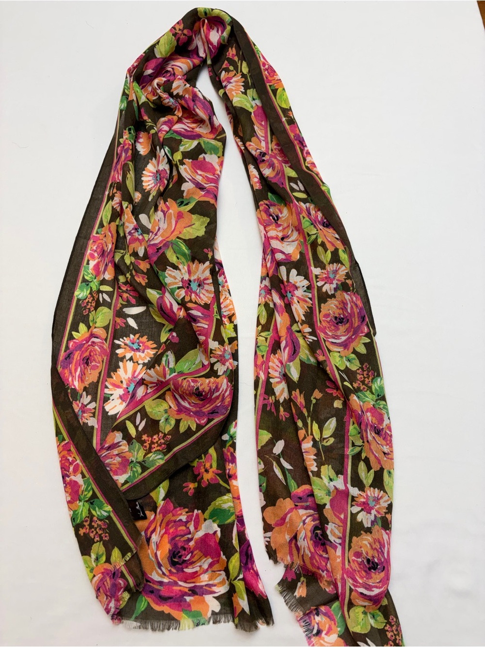 Vera Bradley English Rose Scarf Brown Floral Fringe Retired Print Fall